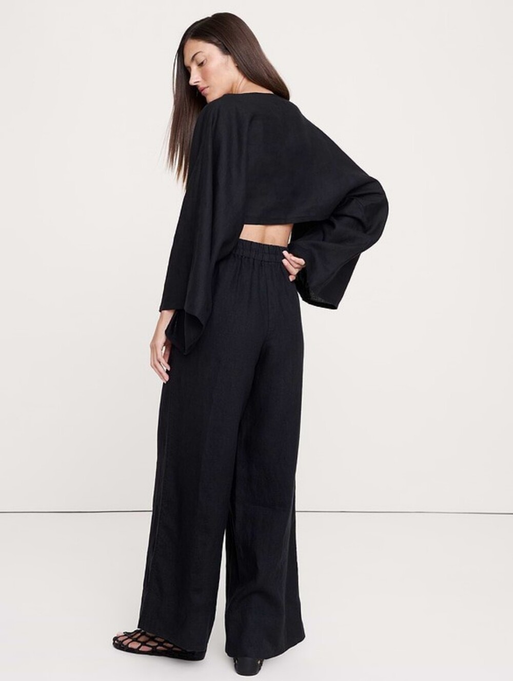 Banana Republic Linen Blend Wide Leg Crop Pants Black Medium NWT